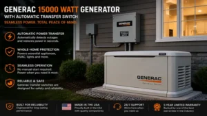 Generac 15000 watt generator operating with an automatic transfer switch for seamless backup power.