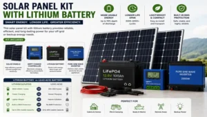 Solar panel kit with battery using a lithium battery for efficient energy storage and backup power