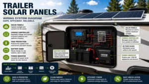 trailer solar panels integrated with a charge controller and wiring system for safe operation.