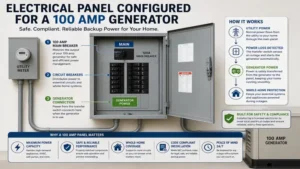 Electrical panel configured to work with a 100 amp generator system