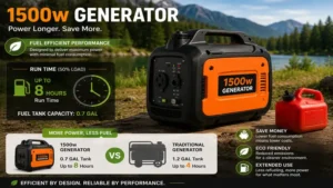 1500w generator designed for efficient fuel use during extended power needs