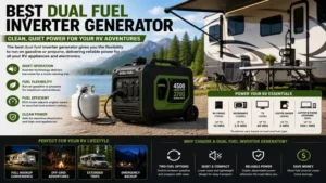 Best dual fuel inverter generator powering RV appliances and outdoor equipment with clean energy