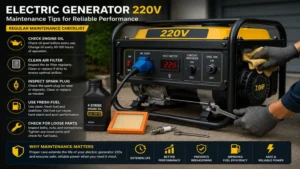 Routine maintenance of an electric generator 220v including oil and air filter inspection