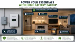 home battery backup without solar supplying electricity to essential household appliances during an outage.