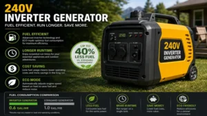 Fuel-efficient 240v inverter generator designed for extended runtime and stable performance