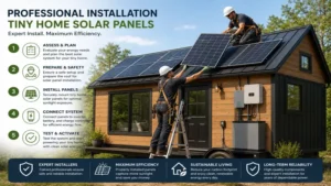 Professional installation of tiny home solar panels on a modern compact dwelling
