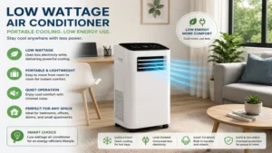 Low wattage air conditioner offering portable cooling for compact living spaces