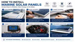 Step-by-step installation of marine solar panels on a recreational boat