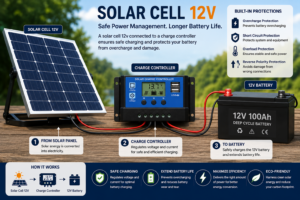 solar cell 12v connected to a charge controller for safe battery management