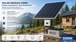 Solar module 500w used in an off-grid setup for remote locations and independent power supply