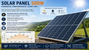 Solar panel 500w producing reliable electricity under bright sunlight.