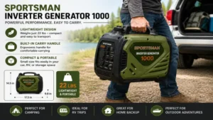 Lightweight sportsman inverter generator 1000 with carrying handle for easy transportation