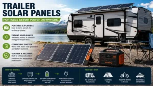 trailer solar panels combined with portable solar equipment to increase renewable power capacity.