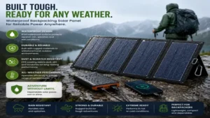 Waterproof backpacking solar panel designed for outdoor adventures in various weather conditions