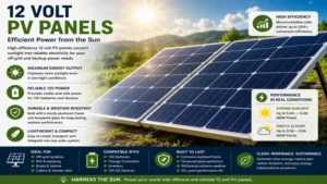 12 volt pv panels generating renewable electricity under bright sunlight for reliable off-grid power
