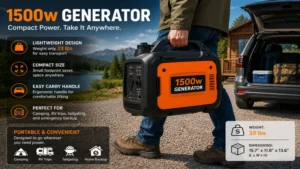 1500w generator with a compact portable design for easy transportation and setup
