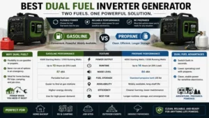 Best dual fuel inverter generator comparing gasoline and propane operation for flexible power options