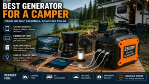 best generator for a camper powering phones, laptops, lights, and small appliances while camping
