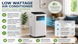 Low wattage air conditioner delivering efficient cooling performance in a home