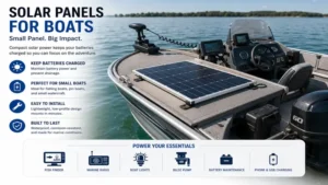 Solar panels for boats installed on a fishing boat for continuous battery maintenance.