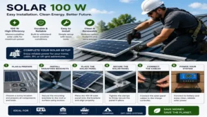 Solar 100 W installation process on a rooftop with mounting brackets