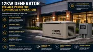 12kw generator providing dependable backup power for a small commercial building