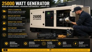 Routine maintenance of a 25000 watt generator to ensure long-lasting performance and safe operation