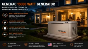 Generac 15000 watt generator keeping essential household appliances running during a power outage.
