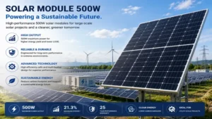 Solar module 500w integrated into a large renewable energy project for sustainable electricity generation