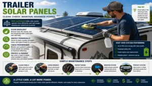 trailer solar panels being cleaned and inspected to maintain optimal solar power performance.