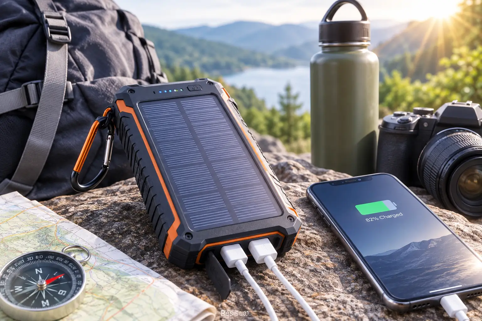 Best solar power banks charging a smartphone during an outdoor hiking trip