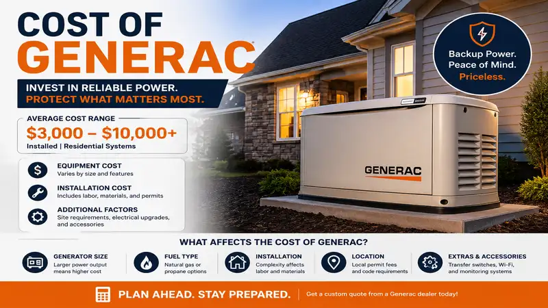 Cost of Generac standby generator with pricing factors for residential backup power