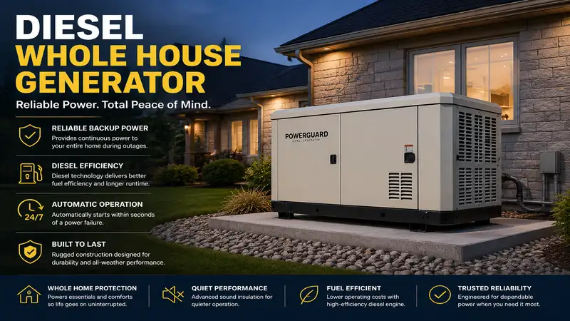 diesel whole house generator providing reliable backup power for a residential home