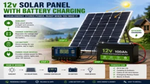 12v solar panel with battery charging a rechargeable power system