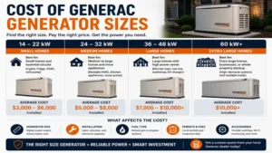 Cost of Generac generator across different sizes and power output options