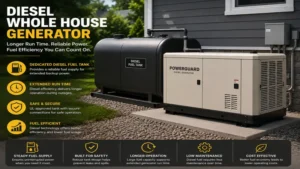 diesel whole house generator with a dedicated diesel fuel tank for extended backup operation