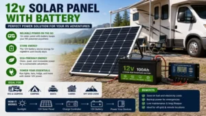 12v solar panel with battery providing power for an RV setup