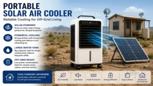 Portable solar air cooler delivering reliable cooling for off-grid living and remote locations