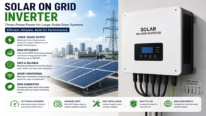 Solar on grid inverter with three-phase output for large residential and commercial solar applications