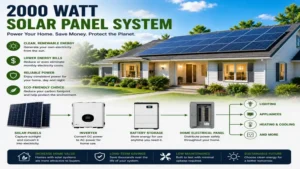 2000 watt solar panel system supplying renewable power to a residential home