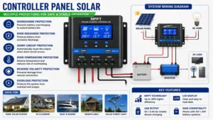 controller panel solar wiring diagram connecting solar panels, battery, inverter, and electrical load