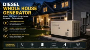diesel whole house generator powering essential household appliances during an outage