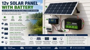 12v solar panel with battery installation for a compact solar energy system