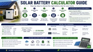 Solar battery calculator guide for selecting the right battery size based on energy usage, backup needs, and system efficiency.