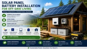 Solar panel battery installation supporting off-grid living with dependable renewable energy and battery storage