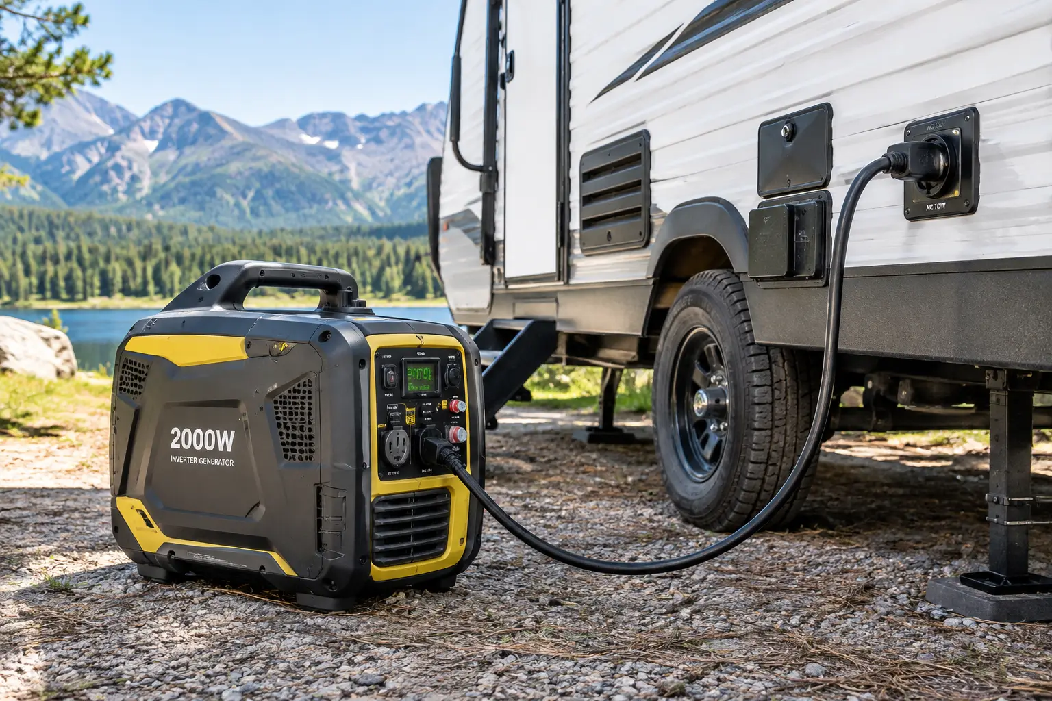 generator for travel trailer ac powering a travel trailer at a scenic campsite